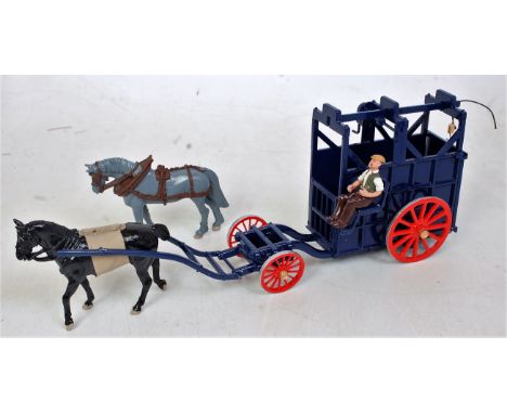 A Dorrie Collection 1/32 scale white metal and resin model of a vintage horse drawn horse carrying cart comprising dark blue 