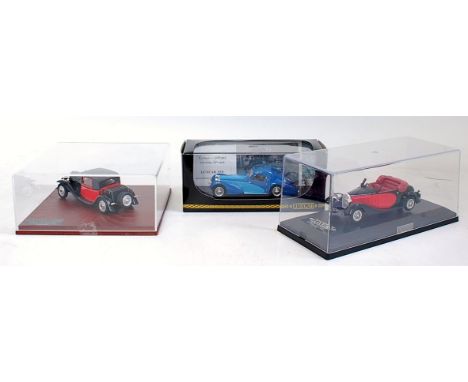 A Lux Car whitemetal and resin boxed Bugatti 1/43 scale saloon group to include a Lux 017 Bugatti T57 Stelvio drophead coupe 