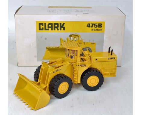 A Bymo No. 25022 1/50 scale model of a Clark 475B wheel loader in the original polystyrene packed box