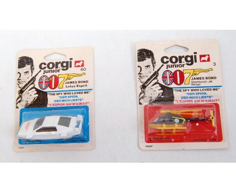 A Corgi Juniors carded James Bond 007 diecast group to include No. 55037 The Spy Who Loved Me Stromberg's Jet Ranger together