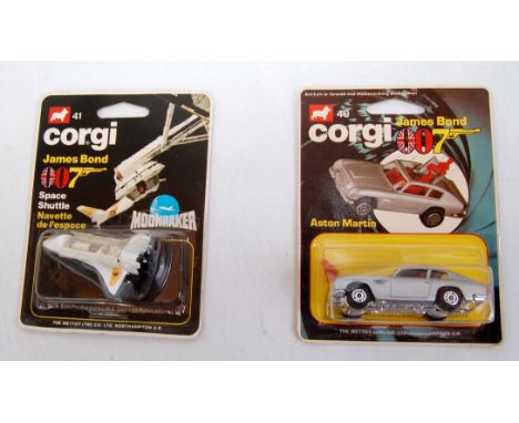 A Corgi Juniors carded James Bond 007 diecast group to include No. 40 Aston Martin DB5 together with 41 Moonraker Space shutt