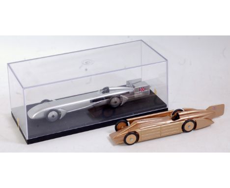 Two plastic cased GBR models 1/43 scale resin landspeed record cars to include Golden Arrow and Sunbeam Silver Bullet, both (