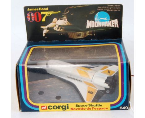 A Corgi Toys No. 569 Moonraker Space Shuttle comprising of white, black and yellow body with No. 6 in the original window box