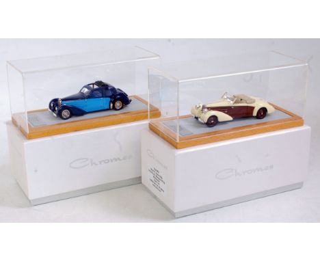 Ilario Models of France chromes series 1/43 scale white metal, leather and diecast saloon group to include Bugatti T57 Aravis