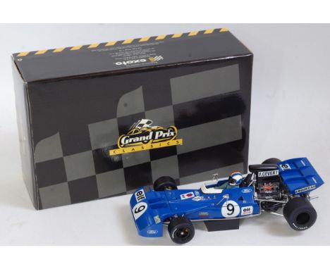 A Exoto Grand Prix Racing Legends 1/18 scale model of a  Tyrrell Ford 003 No. 9 1971 USA Racing car, appears as issued in the