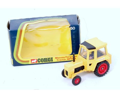 A Corgi Toys No. 50 Massey Ferguson MF50B tractor comprising yellow body with red hubs and driver figure, in the original win