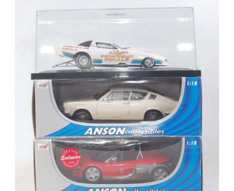 Seven various boxed Anson and Action Racing Collectables, 1/18 scale diecast vehicles to include an Audi 100 coupe S, a Plymo