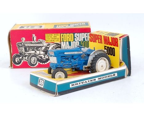 A Britains Farm Series No.9527 Ford Super Major 5000 diesel tractor, comprising blue and grey body with grey hubs (missing ai