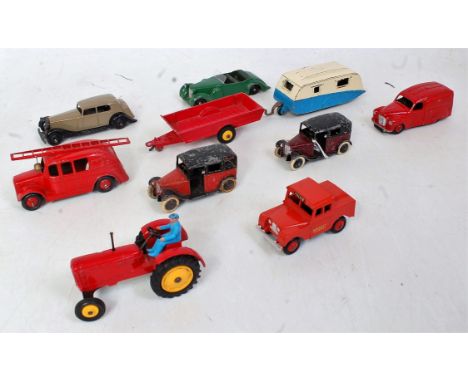 Ten various loose playworn Dinky Toys diecast models, to include a pre-war taxi, Lagonda, early fire engine etc 