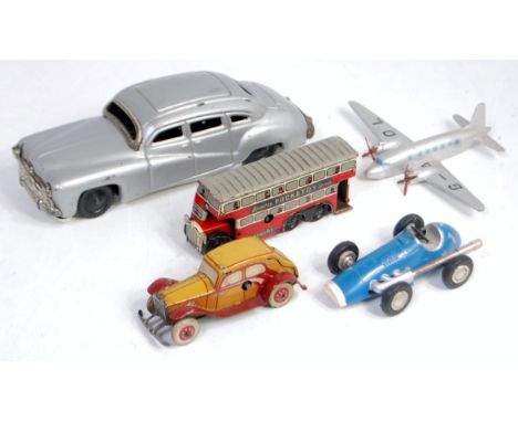 Five various diecast and tinplate models to include a Made in Germany tinplate Rolls Royce,  Schuco No. 1040 micro racer fini