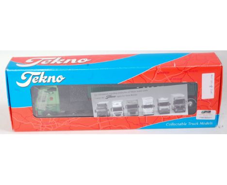 A Tekno 1/50 scale model of a Volvo FH12-420 Globetrotter tractor unit with 40' container semi trailer, finished with Johnson