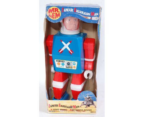 A Cragstan No. 2603-1 Mr Lem Lunar Excursion man plastic robot comprising red, white and blue body in the original open front