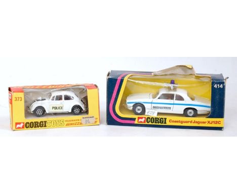 Two window boxed Corgi Toys Whizzwheels diecasts to include No. 414 Coastguard Jaguar XJ12C, and a Corgi Toys Whizzwheels No.