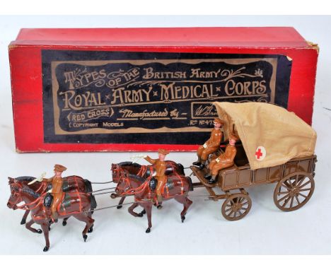 A Britains No.1450 British Army Royal Army medical corps, comprising four horse-drawn military ambulance with two riders and 