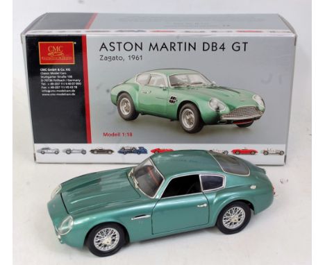 A CMC Exclusive Models 1/18 scale model of an Austin Martin DB4 GT, model No.M-132, in original polystyrene packed all-card b