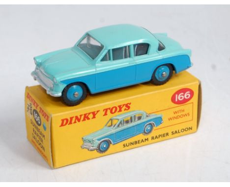 A Dinky Toys No. 166 Sunbeam Rapier saloon comprising light blue and dark blue body with dark blue hubs, in the original corr