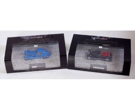 Minichamps 1.43 scale ltd ed release diecast group to inc 437110430 1938 bugatti 57SC Corsica Roadster, ltd ed 293/999 AND a 