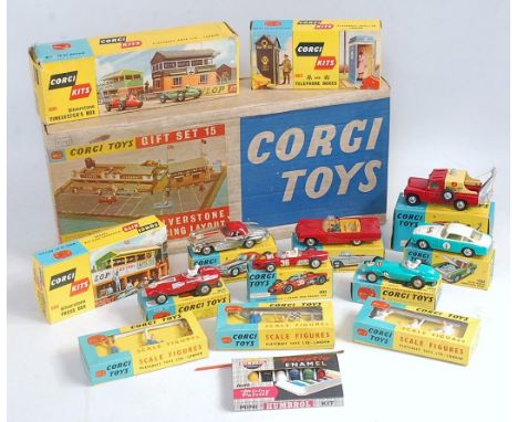 A Corgi Toys gift set 15 Silverstone racing layout, all components appear to be present apart from 2x No.602 Silverstone pits