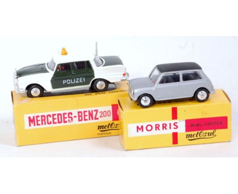 A Metosul of Portugal 1/43 scale boxed diecast group, to include; No.30 Mercedes Benz 200 Polizei car and No.8 Morris Mini Co