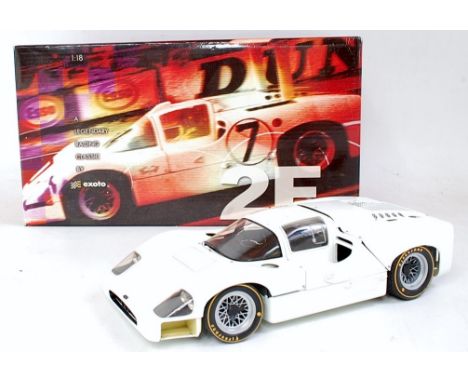 An Exoto Racing Legends 1/18 scale model of a Chaparral 2F racing car, finished in white, in original polystyrene packed all-