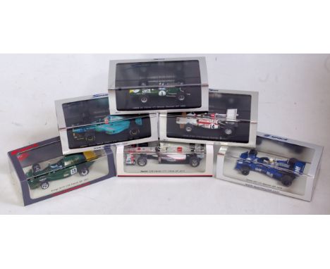 Six various boxed Spark 1/43 scale resin F1 and racing miniatures to include Ref Nos. S1614, S1661, S0646, S1882, S3019, and 