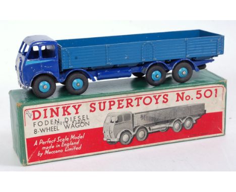 A Dinky Toys No. 501 Foden diesel 8-wheel wagon comprising violet blue cab and chassis with light blue flash and light blue h