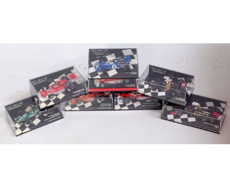 Eight various plastic cased Minichamps 1/43 scale F1 racing diecasts, to include T Glock Panasonic Toyota Racing Australian G