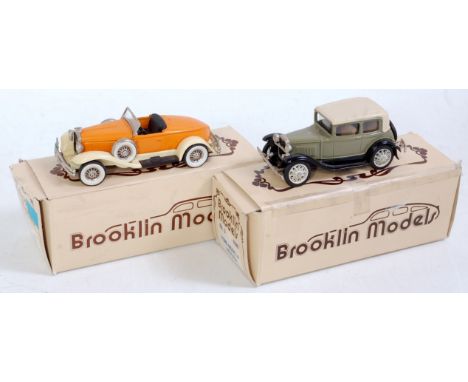 A Brooklin Models 1/43 scale white metal diecast group to include No. 12 1931 Hudson Greater 8 and a No. 3 1930 Ford Model A 