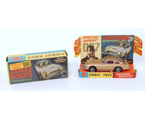 A Corgi Toys No. 261 James Bond Aston Martin DB5 comprising gold body with red interior, and wirework hubs, with working mech