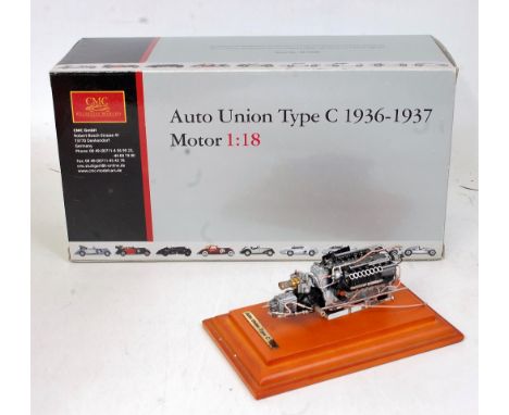 A CMC Exclusive Models No. M-034B 1/18 scale model of an Auto Union type C  1936-1937 motor with wooden base,  in the origina