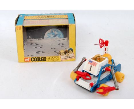 A Corgi Toys No. 811 Diamonds are Forever Moon Buggy comprising blue, white, red and yellow body in the original window box (