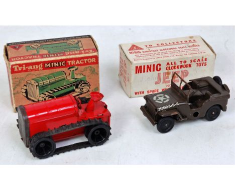 A Triang Minic boxed tinplate and clockwork vehicle group, two examples being The No.1 Military Jeep and The Triang Minic Clo