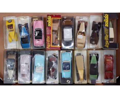 16 various plastic cased Solido 1.43 scale diecast vehicles, examples to include a Mercedes 540K, a Bugatti Atlanta No. 4088,
