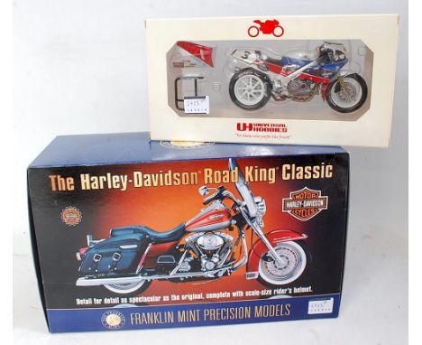 A Franklin Mint 1/10 scale model of a Harley Davidson Road King Classic motorcycle, appears as issued, in original polystyren