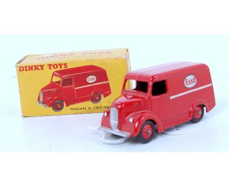 A Dinky Toys No. 450 Trojan van Esso, comprising red body with white stripe, red hubs and Esso livery, loose example (VG), in