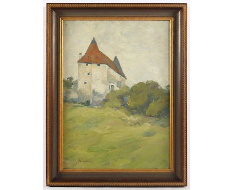 HORADAM, Franz (1846-1925), "Landschaft mit Burgansicht", Öl/Lwd., 53,5 x 39, unten links signiert, R.
