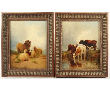 VALTER, Frederick E. (tätig 1860-1930), zwei Genrebilder, "Schafe" und "Rinder", Öl/Lwd., 25,5 x 20,5, jeweils signiert, eine