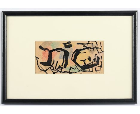WERNER, Theodor (1886-1969), "informelle Komposition", Tusche und Farbkreide/Papier, 8,5 x 16 (Passepartoutausschnitt), unten