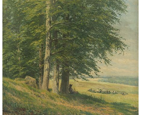 THIERBACH, Richard (1860-1931), "Harzlandschaft mit Schäfer", Öl/Lwd., 42 x 50,5, unten links signiert, R.
