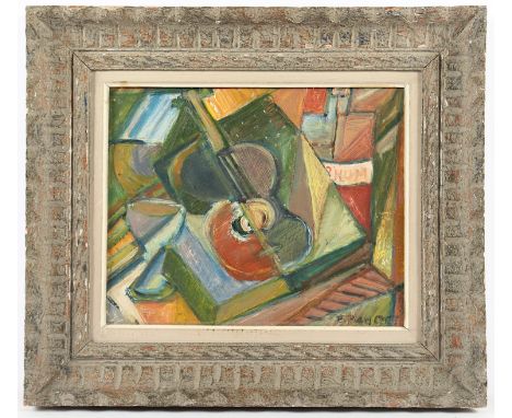 RONGET, Elisabeth (1899-1980), "Komposition mit Gitarre", Öl/Hartfaser, 33 x 41, unten rechts signiert, R.