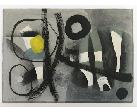 WINTER, Fritz, "Und die Kreise", Gouache/Karton, 50 x 69,5, unten links signiert und datiert '52 (?), verso betitelt, läs., R