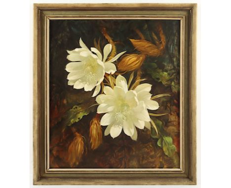KLAUKE, K. (Maler 2.H.20.Jh.), "Stilleben mit blühender Königin der Nacht", Öl/Hartfaser, 90 x 80, unten links signiert, R.