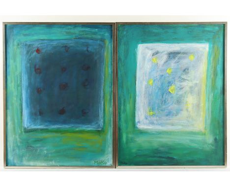 KORDSMEYER, M., zwei Arbeiten, "Abstrakt", eines verso auf dem Keilrahmen bez., Öl/Lwd., 96 x 69, unten rechts bzw. links sig