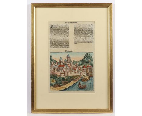 MAINZ UND PARIS, kolorierter Holzschnitt, 20 x 23, rückseitig Paris-Ansicht, aus Sebastian MÜNSTER, Cosmographia, R.