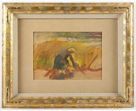 PIRK, Janos (1903-1989), "Bei der Feldarbeit", Aquarell/Bleistift/Papier, 18,5 x 26,5 (Passepartoutausschnitt), unten rechts 