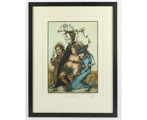 DEGENHRADT, Gertrude, "Weintrinker", Original-Farbradierung, 49 x 34, nummeriert 51/100, betitelt, handsigniert, R.