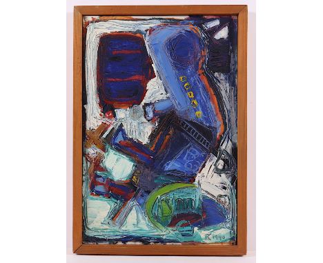 KLEINER, Ralph, "Vogelperspektive auf den Flughafen Düsseldorf", Öl/Holz, 50 x 30, monogrammiert und datiert 1990, R.