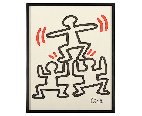 HARING, Keith, "The Bayer Suite", 1982 eine Arbeit der Serie, Farboffset-Lithographien auf dünnem, halbtransparentem Maschine