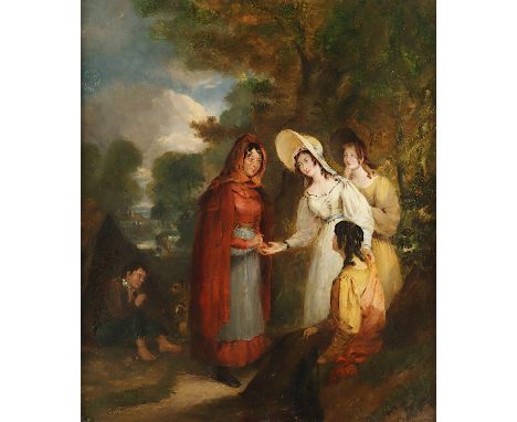 ENGLAND 19.JH., "Die Handleserin", Öl/Malplatte, 36 x 31, R.