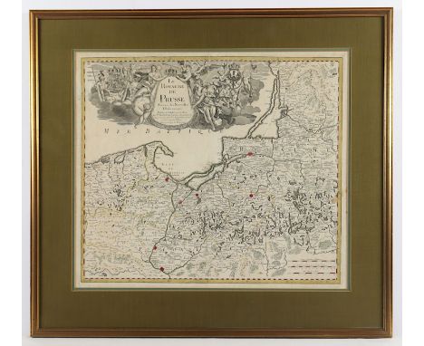 PREUSSEN, "Le Royaume de Prusse..", grenzkolorierter Kupferstich, 48 x 56, um 1742, R.
